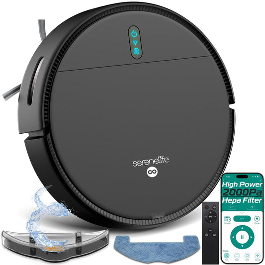 Smart Vacuum Cleaner - Automatic Robot Cleaning Vacuum With App Control 700Pa Suction And 3 Cleaning Modes Ideal For Hard Floor Pet Hair Low-Pile Carpet (Black)