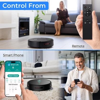Smart Vacuum Cleaner - Automatic Robot Cleaning Vacuum With App Control 700Pa Suction And 3 Cleaning Modes Ideal For Hard Floor Pet Hair Low-Pile Carpet (Black)