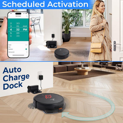 Smart Vacuum Cleaner - Automatic Robot Cleaning Vacuum With App Control 700Pa Suction And 3 Cleaning Modes Ideal For Hard Floor Pet Hair Low-Pile Carpet (Black)