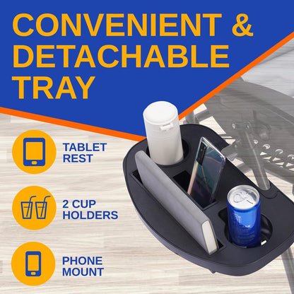 Tumbona de jardín de gravedad cero ajustable y plegable con acolchado – Sillones reclinables ajustables con mesa lateral de plástico con portavasos y almohada (gris y negro)