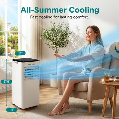 Single Duct Portable Air Conditioner And Heater - 8000 Btu Cooling Capacity (Ashrae) Compact Home A/C Cooling And Heating Unit With Built-In Dehumidifier & Fan Modes Includes Window Mount Kit (White And Black)