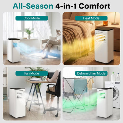 Single Duct Portable Air Conditioner And Heater - 8000 Btu Cooling Capacity (Ashrae) Compact Home A/C Cooling And Heating Unit With Built-In Dehumidifier & Fan Modes Includes Window Mount Kit (White And Black)