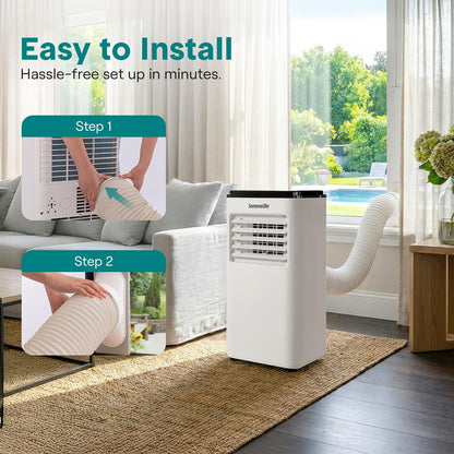 Single Duct Portable Air Conditioner And Heater - 8000 Btu Cooling Capacity (Ashrae) Compact Home A/C Cooling And Heating Unit With Built-In Dehumidifier & Fan Modes Includes Window Mount Kit (White And Black)