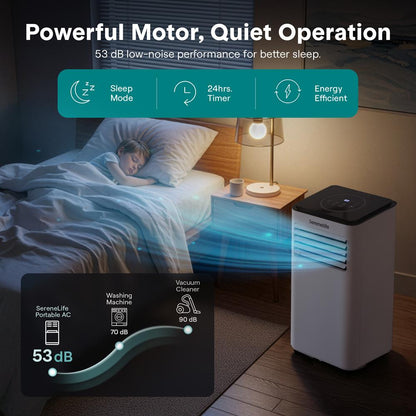Single Duct Portable Air Conditioner And Heater - 8000 Btu Cooling Capacity (Ashrae) Compact Home A/C Cooling And Heating Unit With Built-In Dehumidifier & Fan Modes Includes Window Mount Kit (White And Black)