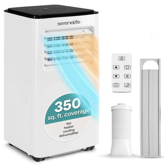 Single Duct Portable Air Conditioner And Heater - 8000 Btu Cooling Capacity (Ashrae) Compact Home A/C Cooling And Heating Unit With Built-In Dehumidifier & Fan Modes Includes Window Mount Kit (White And Black)