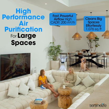 Purificador de aire HEPA con control WiFi ultrasilencioso 100 m² blanco