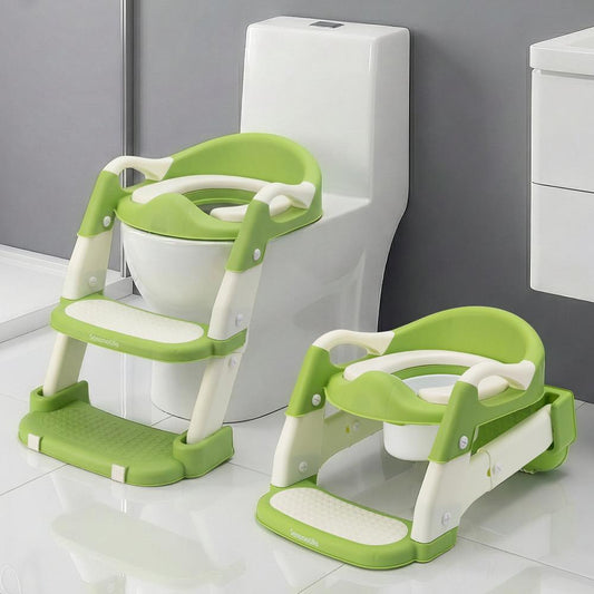 Serenelife Toddler Potty Seat With Ladder – Lightweight Portable 2-In-1 Toilet Trainer With Adjustable Step Ladder Removable Bowl Splash Guard Reward Chart And Toilet Cover – Comfortable And Safe For Easy Potty Training (Green)