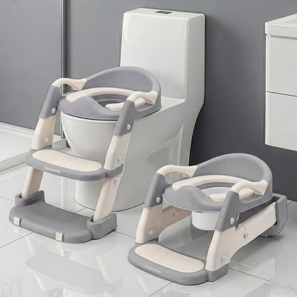 Serenelife Toddler Potty Seat With Ladder – Lightweight Portable 2-In-1 Toilet Trainer With Adjustable Step Ladder Removable Bowl Splash Guard Reward Chart And Toilet Cover – Comfortable And Safe For Easy Potty Training (Gray)