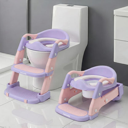 Serenelife Toddler Potty Seat With Ladder – Lightweight Portable 2-In-1 Toilet Trainer With Adjustable Step Ladder Removable Bowl Splash Guard Reward Chart And Toilet Cover – Comfortable And Safe For Easy Potty Training (Purple)