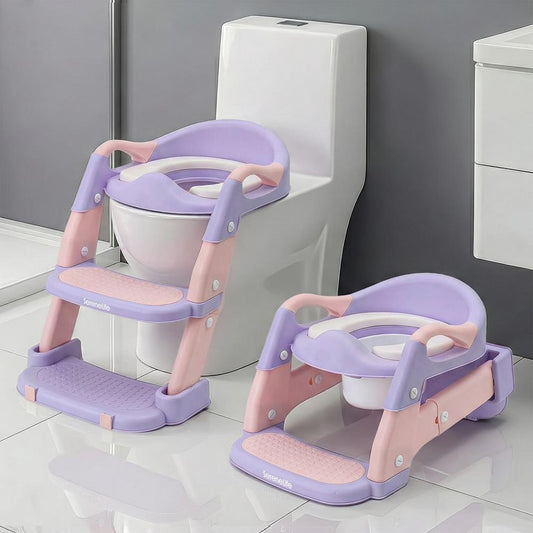 Serenelife Toddler Potty Seat With Ladder – Lightweight Portable 2-In-1 Toilet Trainer With Adjustable Step Ladder Removable Bowl Splash Guard Reward Chart And Toilet Cover – Comfortable And Safe For Easy Potty Training (Purple)
