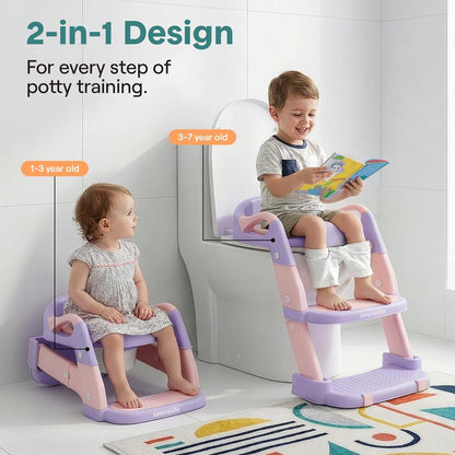 Serenelife Toddler Potty Seat With Ladder – Lightweight Portable 2-In-1 Toilet Trainer With Adjustable Step Ladder Removable Bowl Splash Guard Reward Chart And Toilet Cover – Comfortable And Safe For Easy Potty Training (Purple)