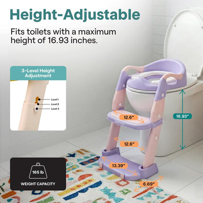Serenelife Toddler Potty Seat With Ladder – Lightweight Portable 2-In-1 Toilet Trainer With Adjustable Step Ladder Removable Bowl Splash Guard Reward Chart And Toilet Cover – Comfortable And Safe For Easy Potty Training (Purple)