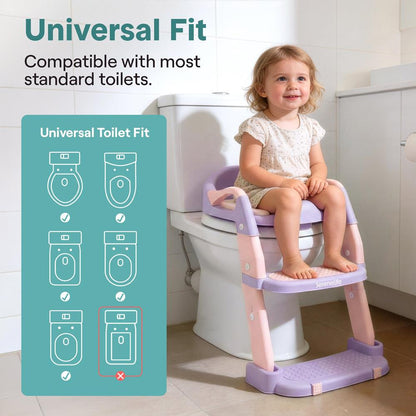 Serenelife Toddler Potty Seat With Ladder – Lightweight Portable 2-In-1 Toilet Trainer With Adjustable Step Ladder Removable Bowl Splash Guard Reward Chart And Toilet Cover – Comfortable And Safe For Easy Potty Training (Purple)