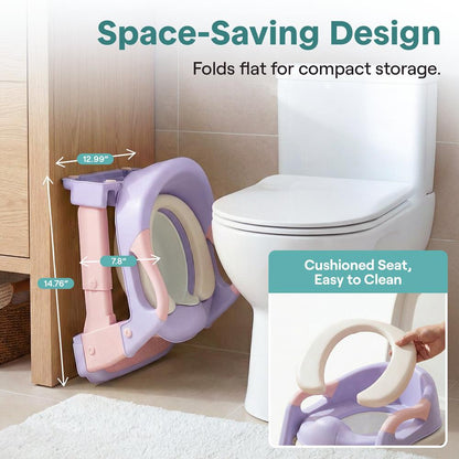Serenelife Toddler Potty Seat With Ladder – Lightweight Portable 2-In-1 Toilet Trainer With Adjustable Step Ladder Removable Bowl Splash Guard Reward Chart And Toilet Cover – Comfortable And Safe For Easy Potty Training (Purple)