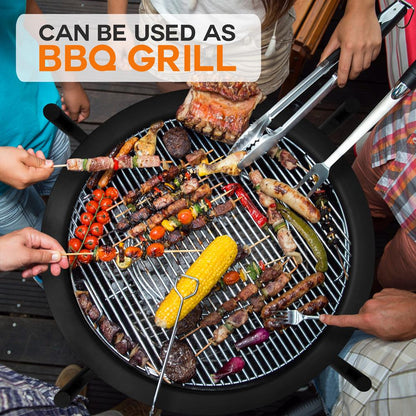 26 Outdoor Fire Pit with BBQ Grill Heat-Resistant Steel Wood Storage