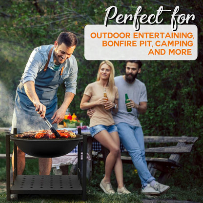 26 Outdoor Fire Pit with BBQ Grill Heat-Resistant Steel Wood Storage