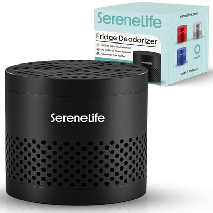 Serenelife Round Refrigerator Deodorizer Lasts Up To 10 Years More Effective Than Baking Soda - With Natural Bamboo Air Purifying Technology (Black)