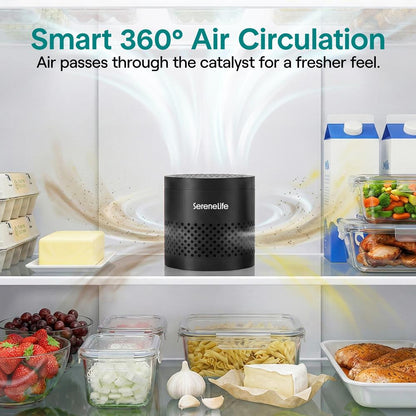 Serenelife Round Refrigerator Deodorizer Lasts Up To 10 Years More Effective Than Baking Soda - With Natural Bamboo Air Purifying Technology (Black)