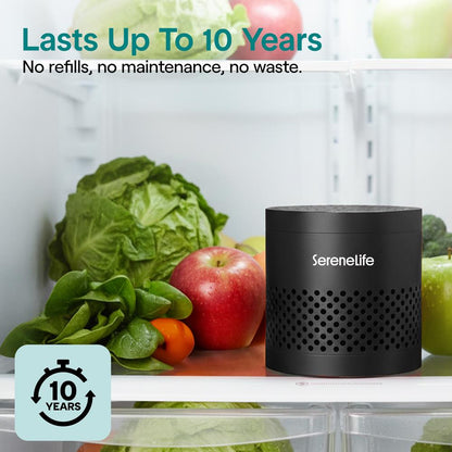 Serenelife Round Refrigerator Deodorizer Lasts Up To 10 Years More Effective Than Baking Soda - With Natural Bamboo Air Purifying Technology (Black)