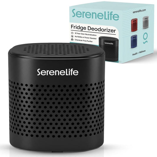 Serenelife Square Refrigerator Deodorizer Lasts Up To 10 Years More Effective Than Baking Soda - With Natural Bamboo Air Purifying Technology (Black)