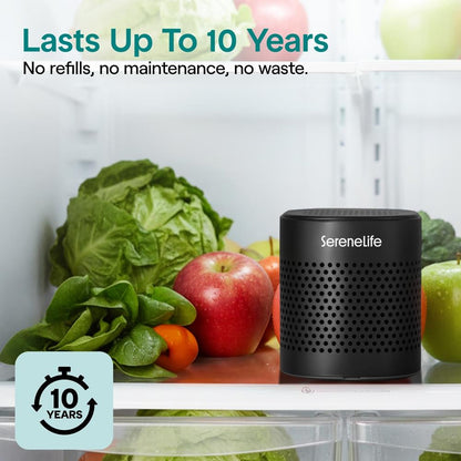 Desodorizante cuadrado para refrigerador Serenelife dura hasta 10 años, más eficaz que el bicarbonato de sodio - Con tecnología natural purificadora de aire de bambú (negro)
