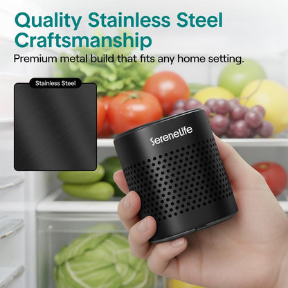 Desodorizante cuadrado para refrigerador Serenelife dura hasta 10 años, más eficaz que el bicarbonato de sodio - Con tecnología natural purificadora de aire de bambú (negro)