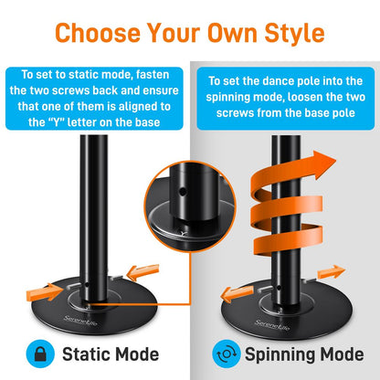 10’’ Professional Spinning Dancing Pole - Portable & Removable Stripper Fitness Pole Great For Training & Exercise (Black Surface)