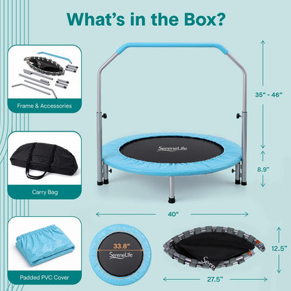 40 Foldable Trampoline Weight Loss Adjustable Handle Sky Blue