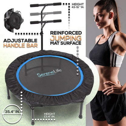 Foldable Mini Trampoline Aerobic Fitness Adjustable Handrail 264 lbs Capacity