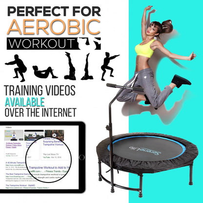 Foldable Mini Trampoline Aerobic Fitness Adjustable Handrail 264 lbs Capacity