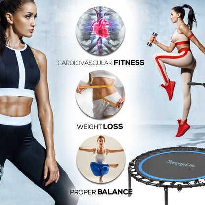 Foldable Mini Trampoline Aerobic Fitness Adjustable Handrail 264 lbs Capacity