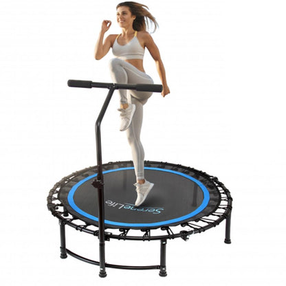 Foldable Mini Trampoline Aerobic Fitness Adjustable Handrail 264 lbs Capacity