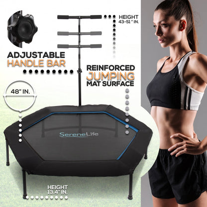 Trampolín de fitness plegable de 48 pulgadas con barandilla ajustable, capacidad de 264 lb