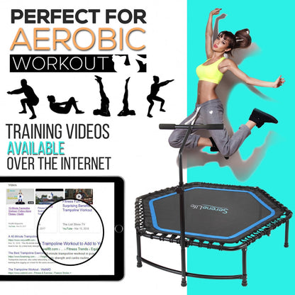 Trampolín de fitness plegable de 48 pulgadas con barandilla ajustable, capacidad de 264 lb