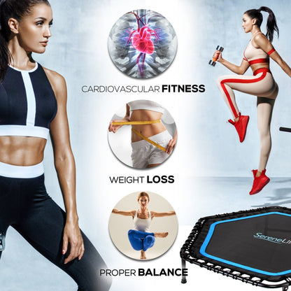 Trampolín de fitness plegable de 48 pulgadas con barandilla ajustable, capacidad de 264 lb