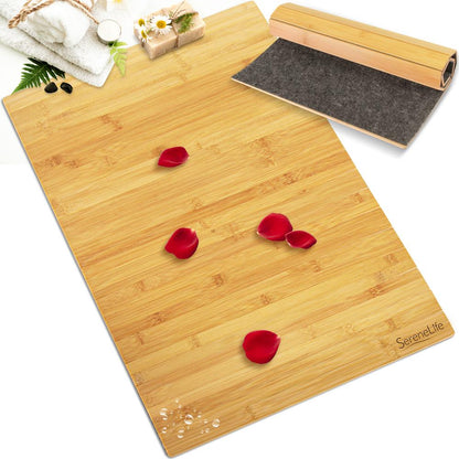 Alfombrilla de baño de bambú - Resistente al agua, antideslizante, plegable, madera natural