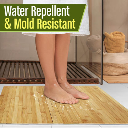 Alfombrilla de baño de bambú - Resistente al agua, antideslizante, plegable, madera natural