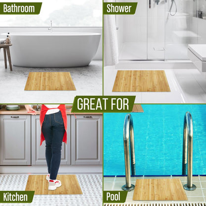 Alfombrilla de baño de bambú - Resistente al agua, antideslizante, plegable, madera natural