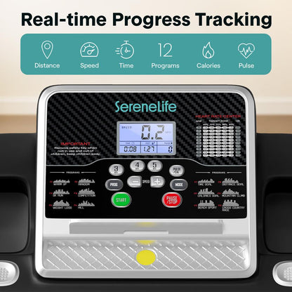 Cinta de correr plegable para fitness en casa, 6 MPH, motor de 1HP, 12 programas, Bluetooth