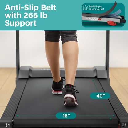 Cinta de correr plegable para fitness en casa, 6 MPH, motor de 1HP, 12 programas, Bluetooth