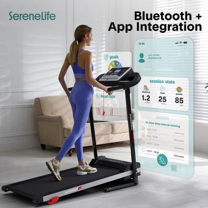 Cinta de correr plegable para fitness en casa, 6 MPH, motor de 1HP, 12 programas, Bluetooth