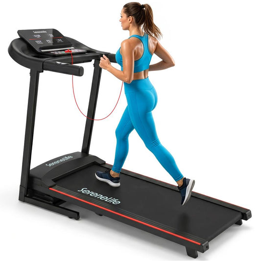 Serenelife Foldable Treadmill With 3.5 Hp Motor Led Display Bluetooth Music Connectivity App Integration High-Performance Cushioning System And Automatic Incline Adjustment