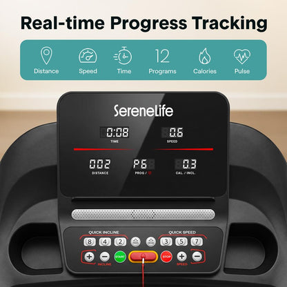 Serenelife Foldable Treadmill With 3.5 Hp Motor Led Display Bluetooth Music Connectivity App Integration High-Performance Cushioning System And Automatic Incline Adjustment