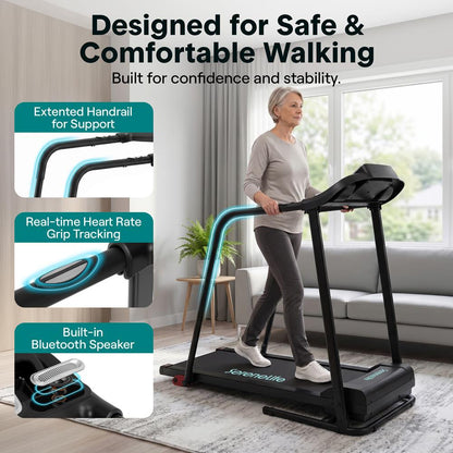 Serenelife Foldable Treadmill With Long Handrail Lcd Display Bluetooth Music Connectivity Advanced App Integration High-Performance Cushioning System And 4-Level Manual Incline - Powered By 3.5 Hp Motor For Optimal Workouts