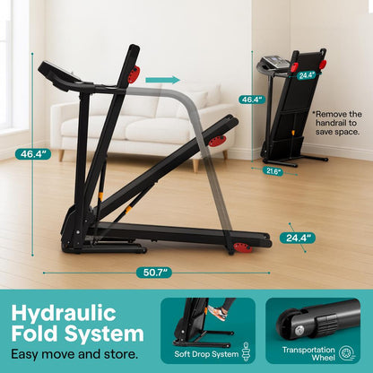 Serenelife Foldable Treadmill With Long Handrail Lcd Display Bluetooth Music Connectivity Advanced App Integration High-Performance Cushioning System And 4-Level Manual Incline - Powered By 3.5 Hp Motor For Optimal Workouts