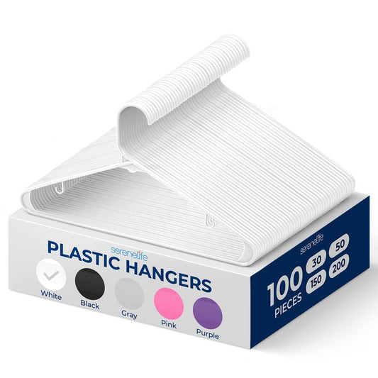 Perchas de plástico resistentes (paquete de 100) - Diseño liso blanco que ahorra espacio
