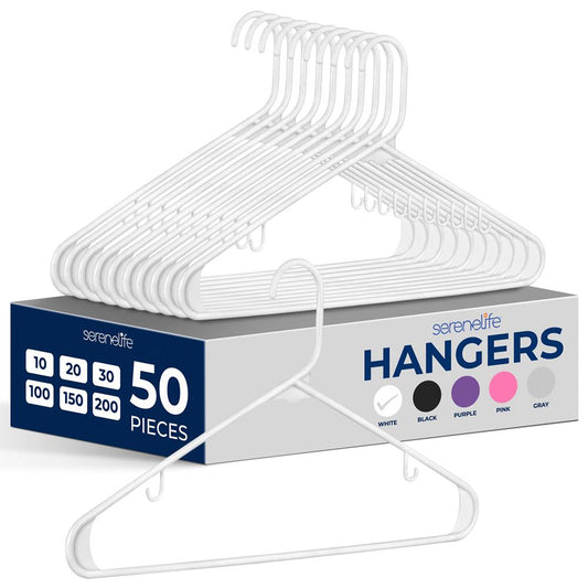 Paquete de 50 ganchos de plástico blancos - Diseño duradero que ahorra espacio y no engancha la ropa