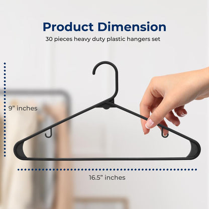 30 Pack Non-Slip Plastic Hangers Space-Saving Durable Swivel Hook