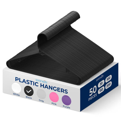 Plastic Hangers 50-Pack Space-Saving Non-Slip Ultra-Thin Black