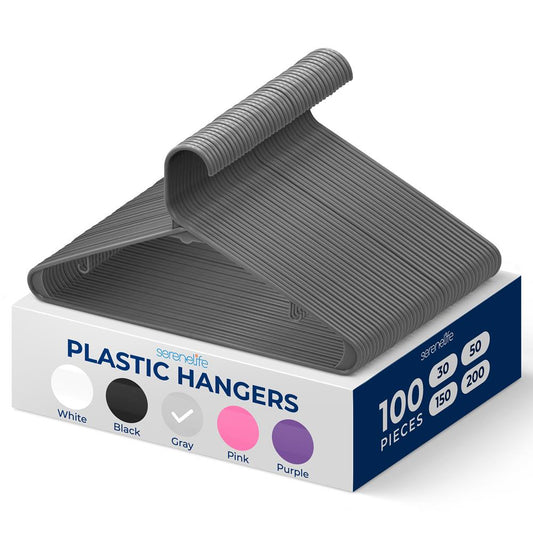 Paquete de 100 perchas de plástico antideslizantes ultrafinas ahorradoras de espacio color gris